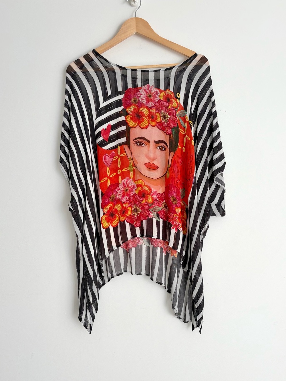 Vintage Frida Kahlo Rayon Graphic Poncho Tunic Top One Size